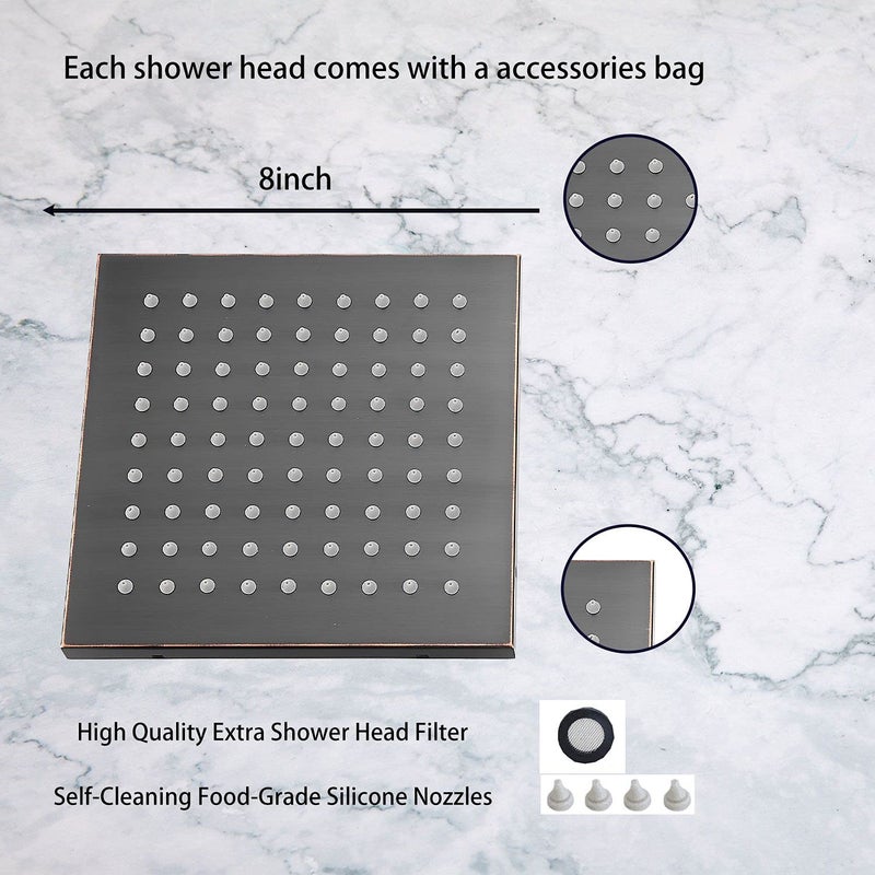 GGStudy Shower Head GGStudy 8 inch Square Rain Stainless Steel High Pressure Oil Rubbed Bronze Shower Heads Rainfall Bath Shower Self-cleaning Silicone Nozzle - Image 5